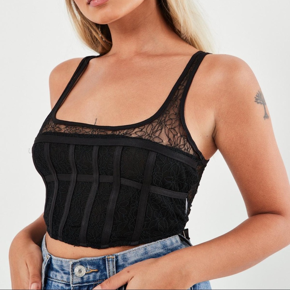 NWT Missguided Petite Black Lace Corset Crop Top